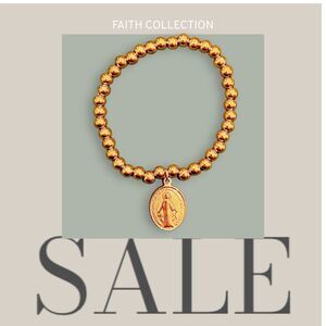 Faith Collection Stainless Steel Virgin Mary Gold Beaded Stretch‎ Bracelet